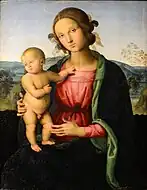 佩魯吉諾(?)的《聖母與聖子》（Madonna col Bambino），44 × 34cm，約繪於16世紀初期，1833年始藏