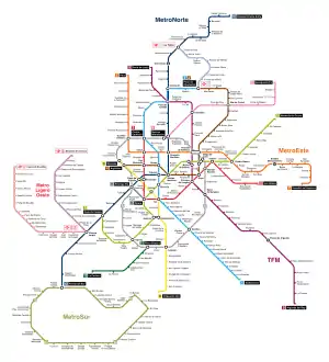 西班牙马德里的地铁路线图