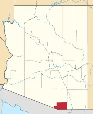 Map of Arizona highlighting Santa Cruz County