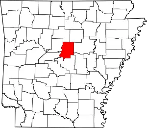 Map of Arkansas highlighting Faulkner County