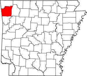 Map of Arkansas highlighting Washington County