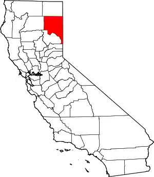 Map of California highlighting Lassen County