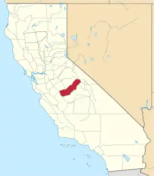 Map of California highlighting Madera County