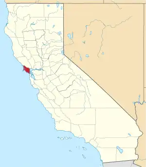 Map of California highlighting Marin County