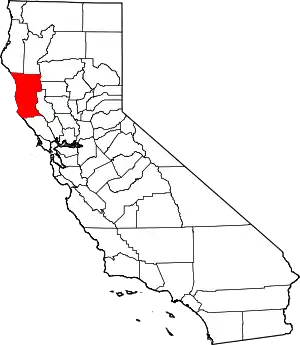 Map of California highlighting Mendocino County