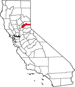 Map of California highlighting Nevada County