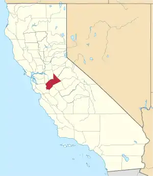 Map of California highlighting Stanislaus County