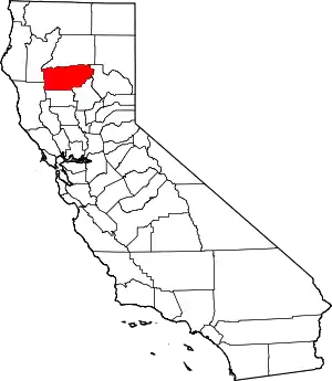 Map of California highlighting Tehama County