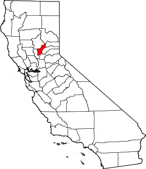 Map of California highlighting Yuba County