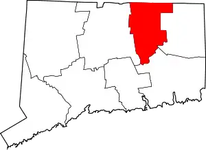 Map of Connecticut highlighting Tolland County