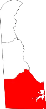 Map of Delaware highlighting Sussex County