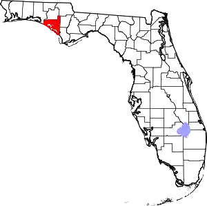 Map of Florida highlighting Bay County