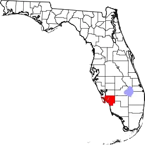 Map of Florida highlighting Lee County