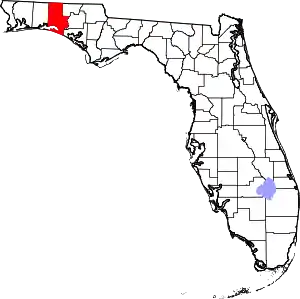 Map of Florida highlighting Walton County