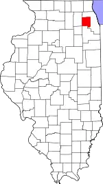 Map of Illinois highlighting DuPage County