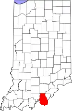 Map of Indiana highlighting Harrison County