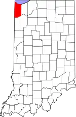 Map of Indiana highlighting Lake County