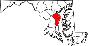 Map of Maryland highlighting Anne Arundel County