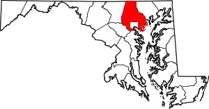 Map of Maryland highlighting Baltimore County