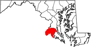 Map of Maryland highlighting Charles County