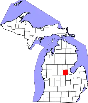 Map of Michigan highlighting Midland County