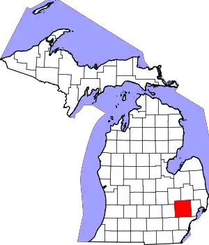 Map of Michigan highlighting Oakland County