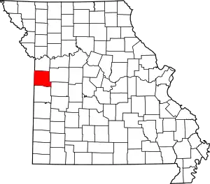 Map of Missouri highlighting Cass County