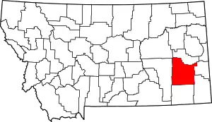 Map of Montana highlighting Custer County