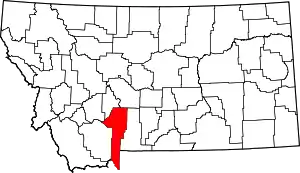 Map of Montana highlighting Gallatin County