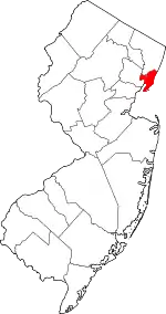 Map of New Jersey highlighting Hudson County