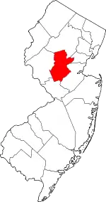 Map of New Jersey highlighting Somerset County