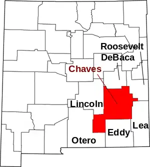 Map of New Mexico highlighting Chaves County