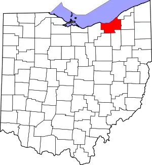 Map of Ohio highlighting Cuyahoga County