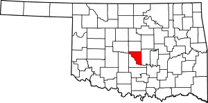 Map of Oklahoma highlighting Cleveland County