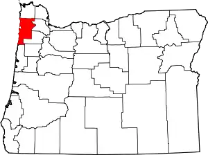 Map of Oregon highlighting Tillamook County