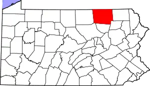 Map of Pennsylvania highlighting Bradford County