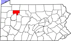 Map of Pennsylvania highlighting Forest County