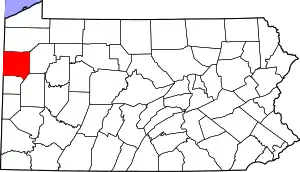 Map of Pennsylvania highlighting Mercer County