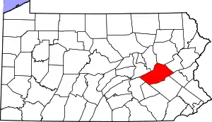 Map of Pennsylvania highlighting Schuylkill County