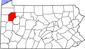 Map of Pennsylvania highlighting Venango County