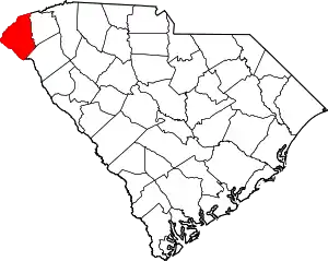 Map of South Carolina highlighting Oconee County