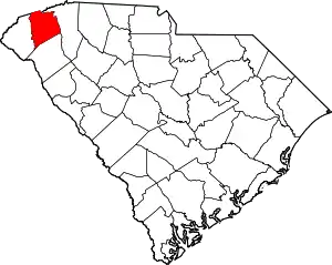 Map of South Carolina highlighting Pickens County