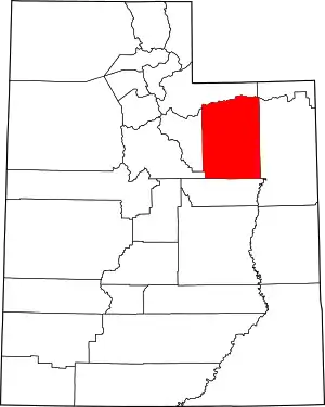 Map of Utah highlighting Duchesne County