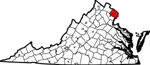 Map of Virginia highlighting Fairfax County