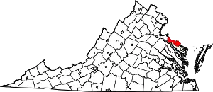 Map of Virginia highlighting Westmoreland County