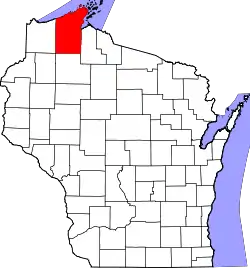 State map highlighting Bayfield County