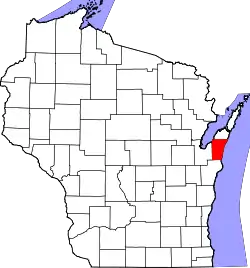 State map highlighting Kewaunee County