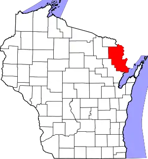 Map of Wisconsin highlighting Marinette County