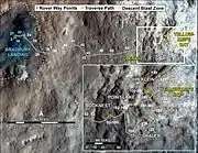 Map of Curiosity's route on Mars - moving east from "Bradbury Landing" to "Glenelg" (Sol 302, June 12, 2013) (3-D).