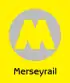 A yellow "M" over a grey circle with "Merseyrail" underneath. The background is yellow.